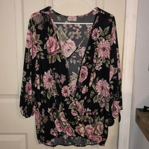 Plus Size Low Cut Floral Top